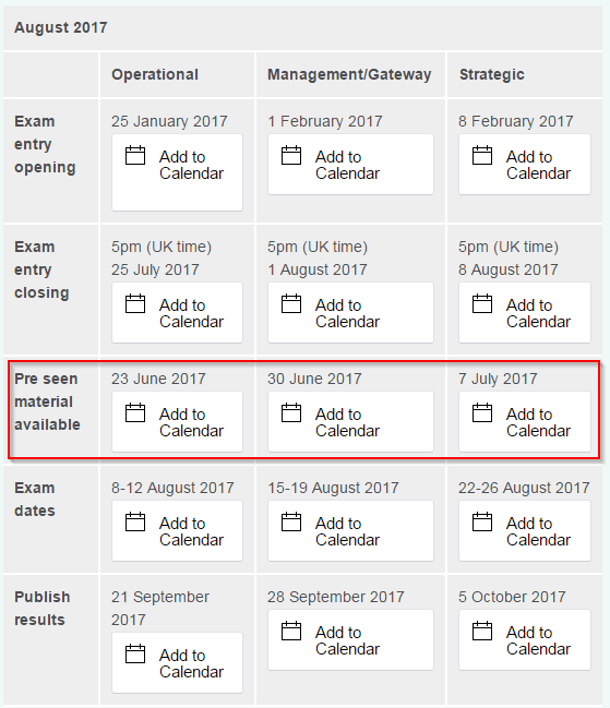 CIMA August 2017 Exam Dates